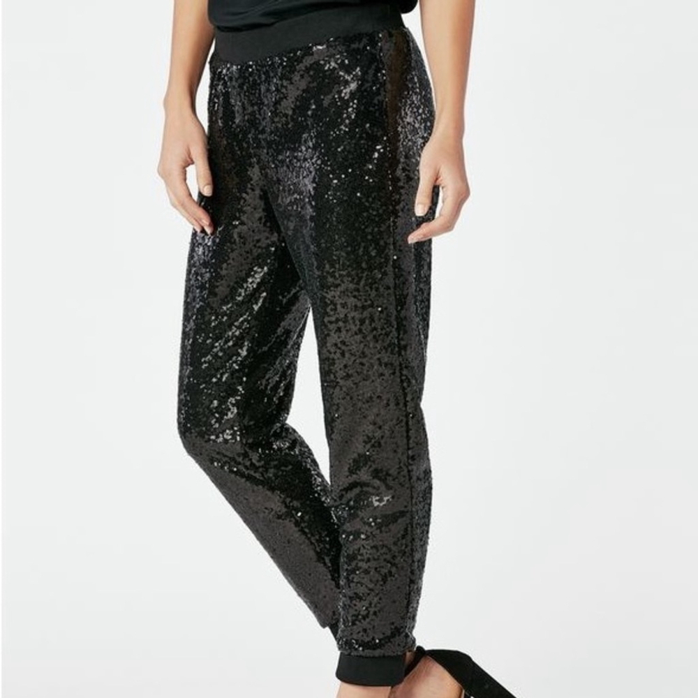 NWT Black Collection Sequin Mixed Media Jogger - Picture 2 of 8